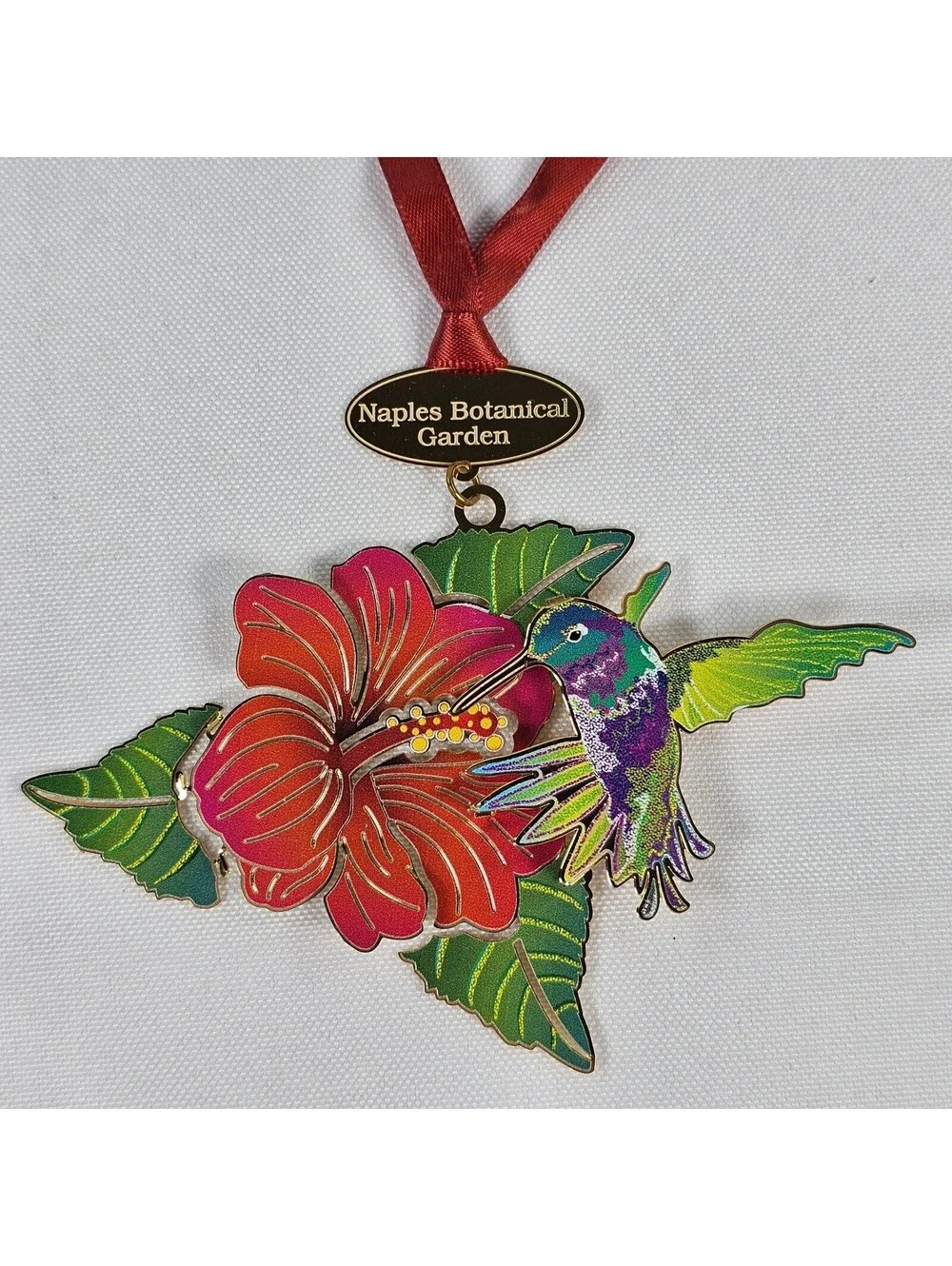 New Beacon Design Hummingbird Hibiscus Naples Botanical Garden 24kt Fin Ornament